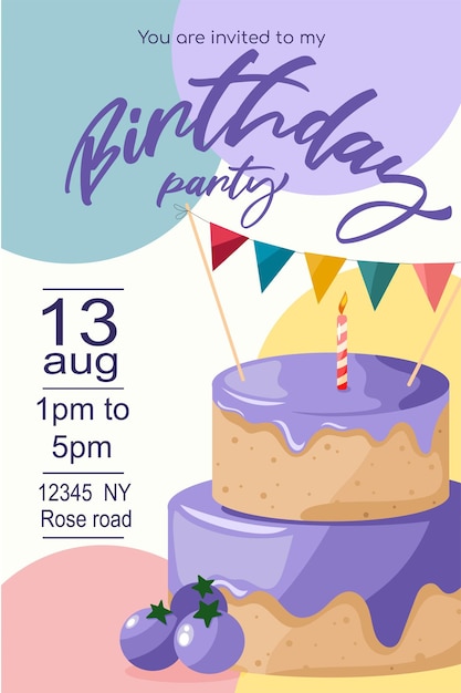 Vector colourful invitation for a birthday party. handdrawn vector design.