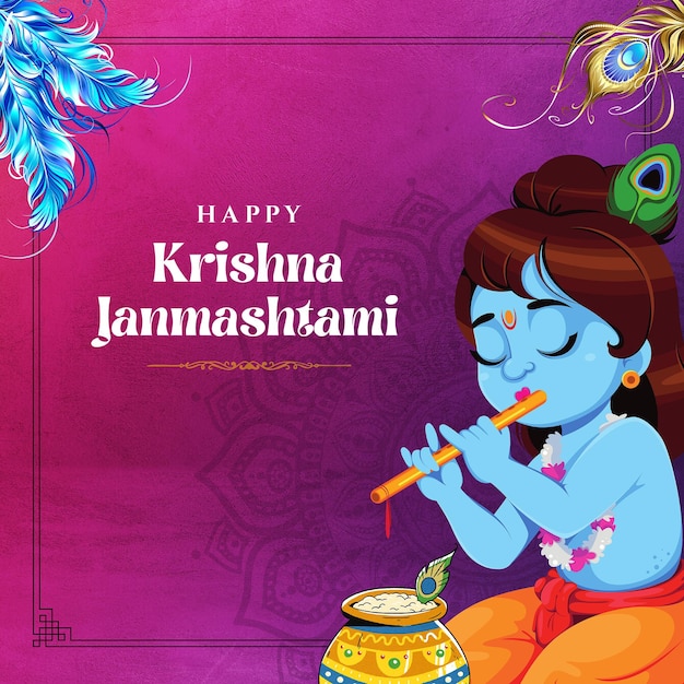 Vettore post colorato su instagram di krishna janmashtami