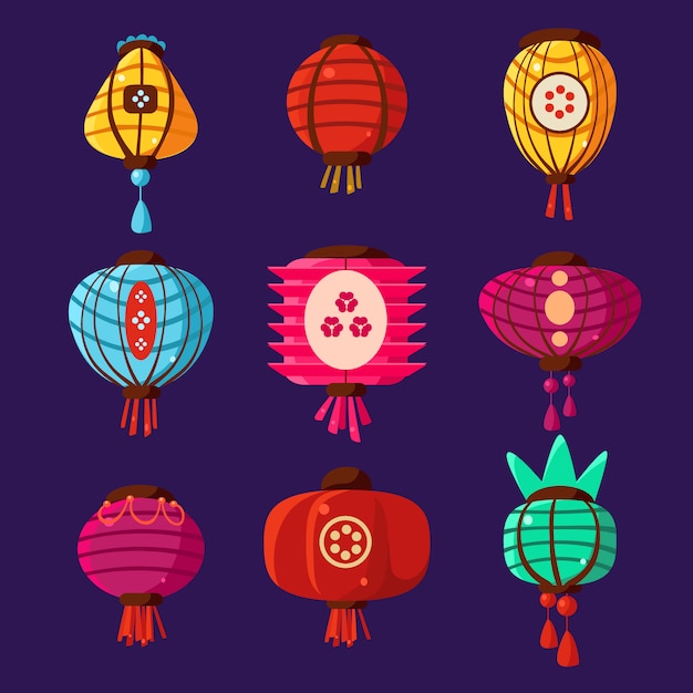 Colourful lanterns illustration set