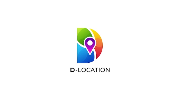 Красочная буква D Pin Point Map Простой дизайн логотипа Icon Vector Template