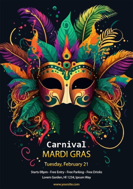 Vector colourful mardi gras carnival vertical poster template