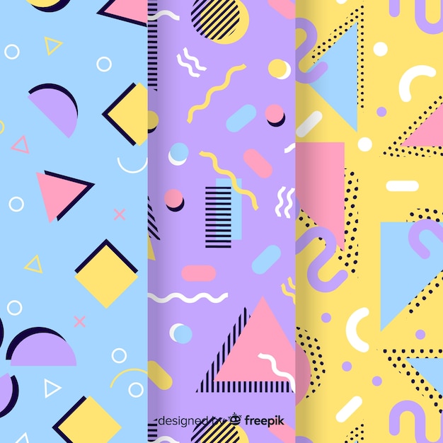 Colourful memphis pattern collection