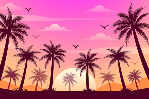 Colourful palm trees silhouettes wallpaper