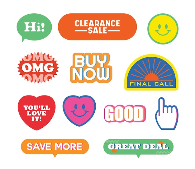 Colourful set of sale tags Discount stickers special offer icon and button Promotion composition