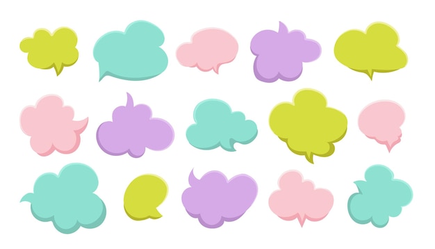 Colourful speech bubbles collection flat doodle hand drawn