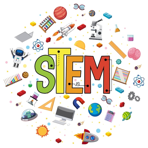 벡터 학습 요소가 있는 다채로운 stem 교육 로고