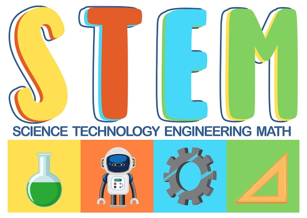 Vector colourful stem education text icon