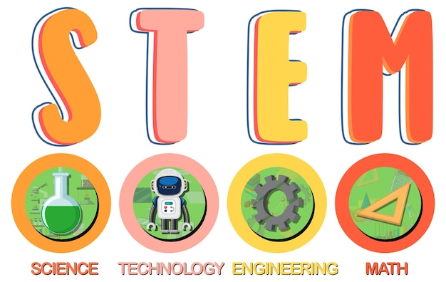 カラフルなstem教育テキストアイコン