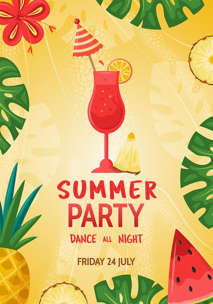 Colourful Summer Party background vertical banners or poster design with leaves flower and cocktail