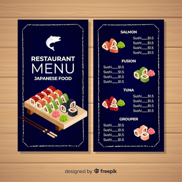 Modello di menu del ristorante di sushi colorato