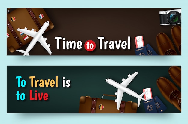 Colourful travel vector flat banner set for your business