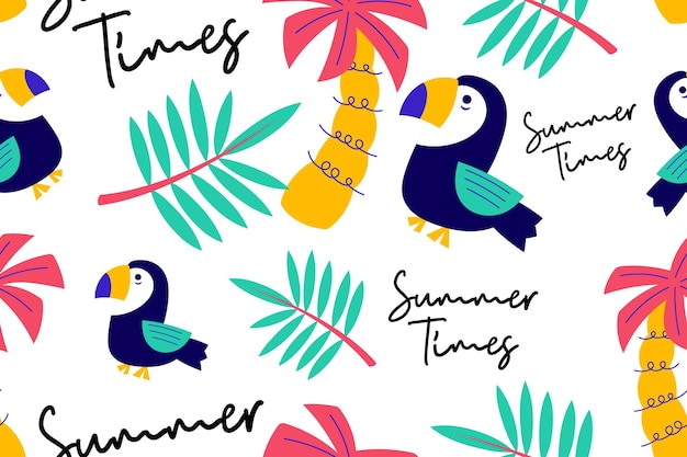 ベクトル カラフルな熱帯夏のシームレスなパターン手描き落書き美容ビーチ夏子供背景壁紙ファッション グラフィック プリント繊維アパレル包装紙ベクトル