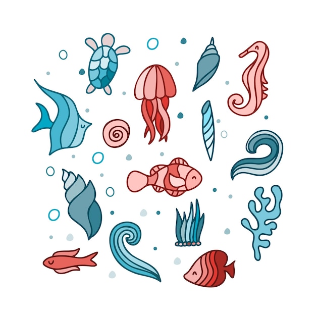 Vector colourful undersea life vector illustrations