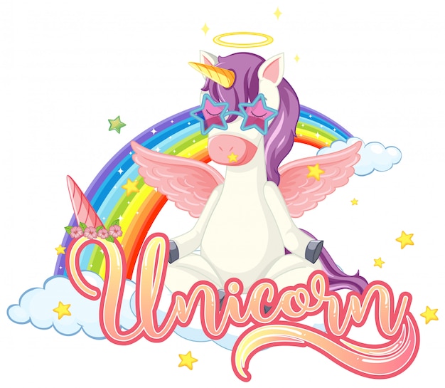 Vector colourful unicorn meditate on sky