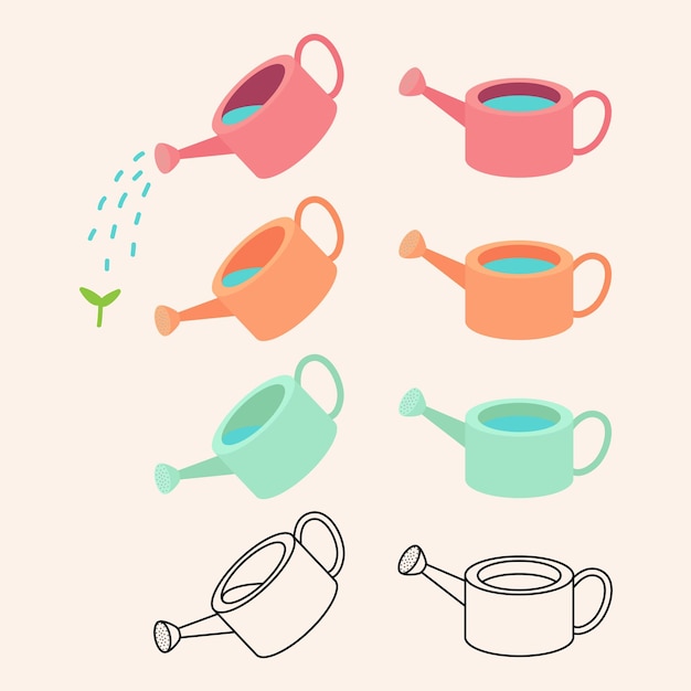 colourful watering can Flat Vector illustration