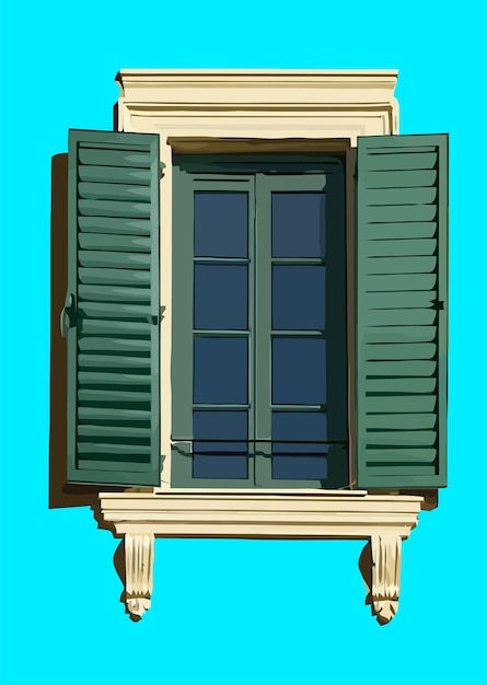 Colourful window with flowers and shutters Venetian shutters 3d vector illustration
