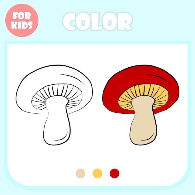 Книжка-раскраска векторный мультфильм шаблон развивающая игра для детей концепция дошкольного обучения каракули грибная овощная форма пищи изолированная элементарная цветная игра для рисования для детей