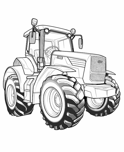 Vector colouring page cute cartoon tractor farm tractor black and white coloring page