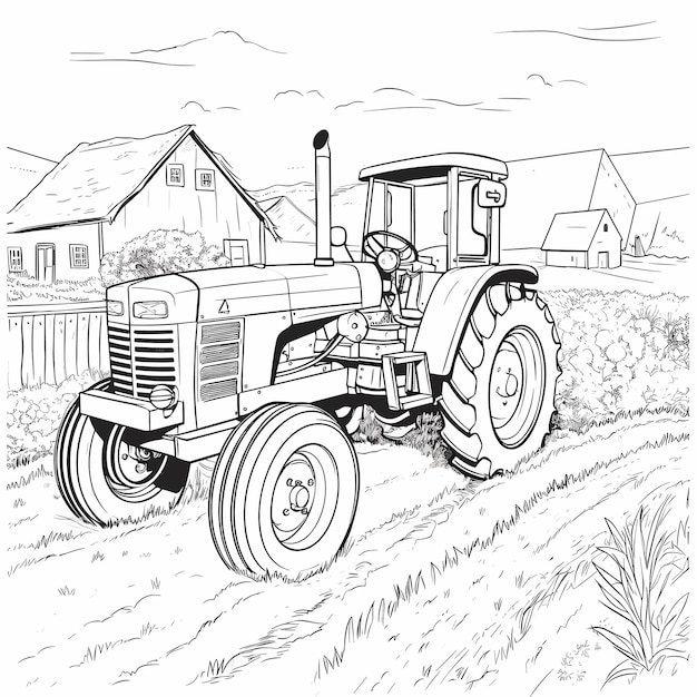 Vettore pagina da colorare tractor cartoon carino tractor agricolo colore in bianco e nero