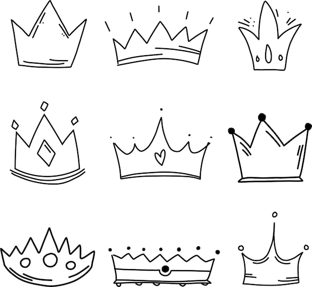 Vector colourless black and white crown hand drawn vector collection