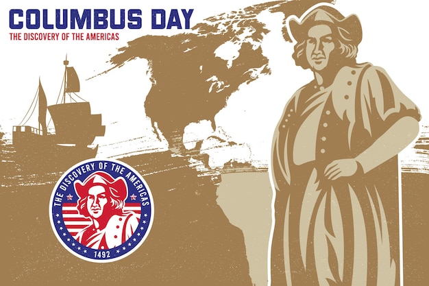콜럼버스의 날 배경 및 상징 배지 디자인