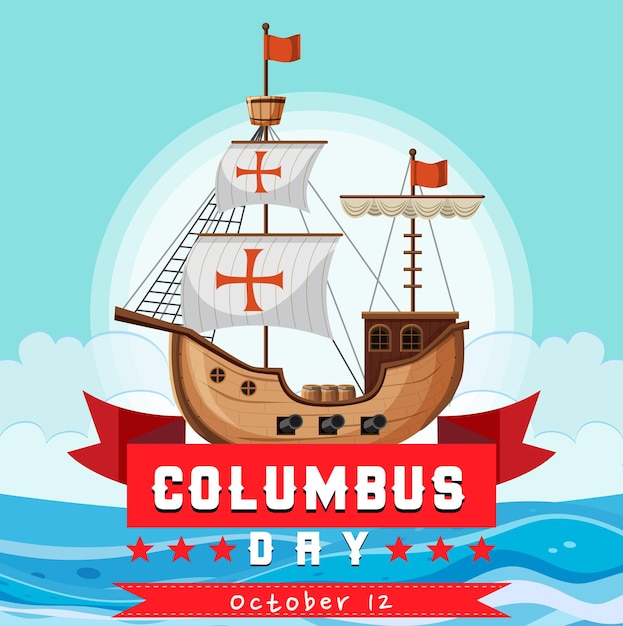 Banner del columbus day con nave ammiraglia