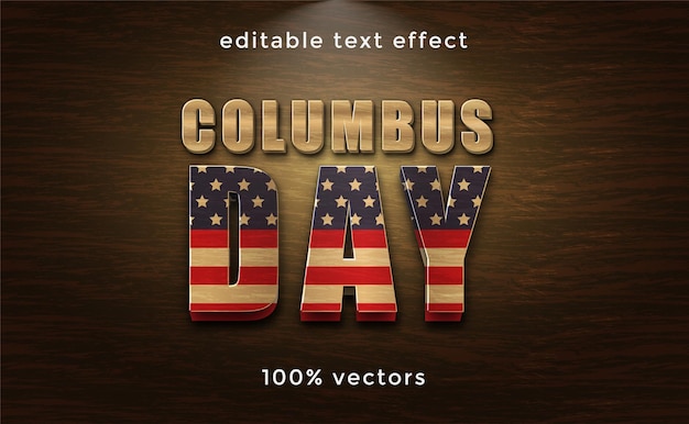 Vector columbus day editable text effect with wood texture premium vector