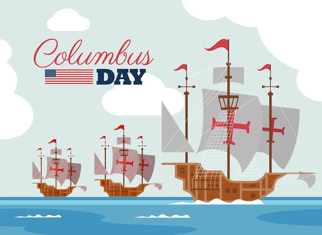 Vector columbus day lettering postcard