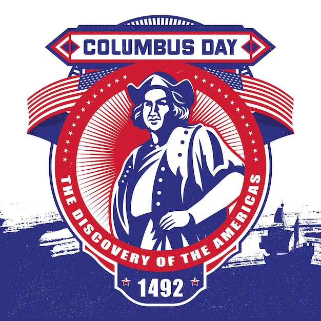 Columbus Day met Amerika vlag Badge illustratie