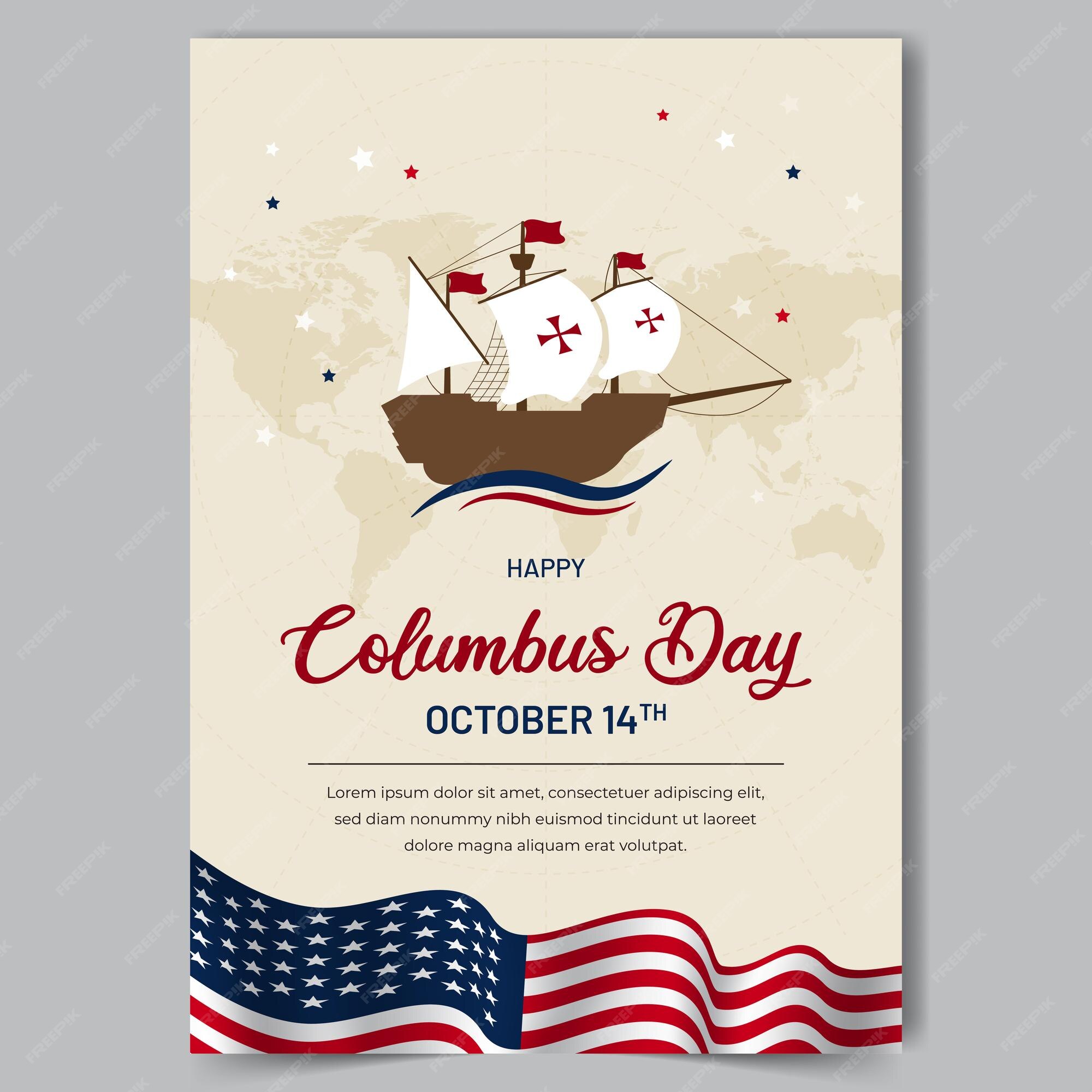 Premium Vector Columbus day october 14th flyer design with a ship and