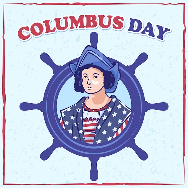 Columbus day with ship rudder symbol