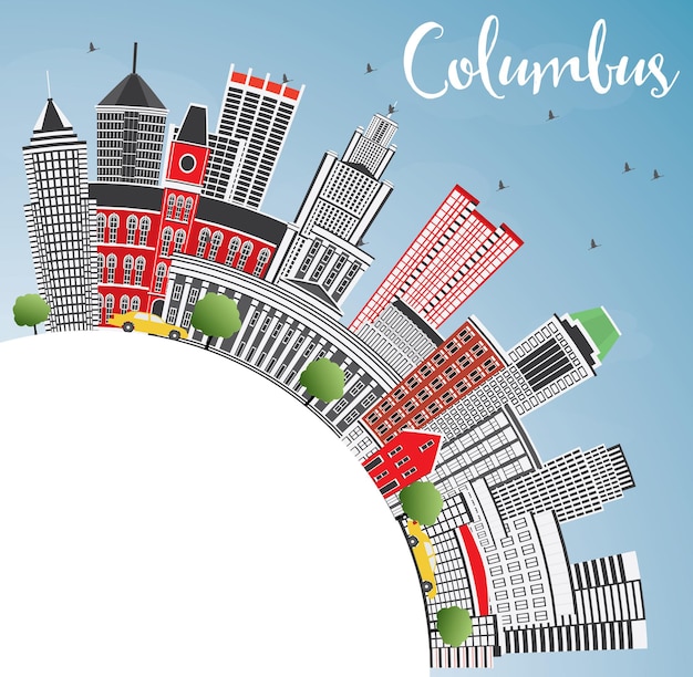 Columbus skyline with gray buildings, blue sky and copy space. vector illustration. business travel and tourism concept with modern architecture. image for presentation banner placard and web site.