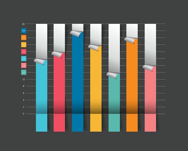 Grafico a colonna piatta isolato su elementi infografici di colore nero