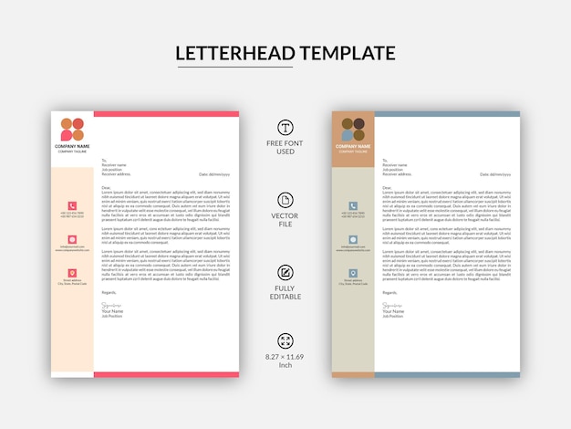 Vector column letterhead design template with two color variations