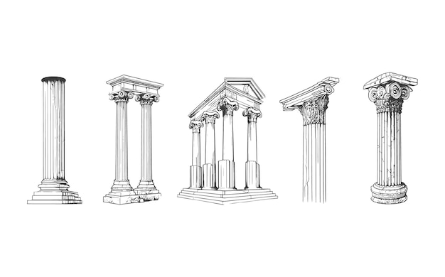 Columns, arches, and domes of ancient Greek and Roman buildings.