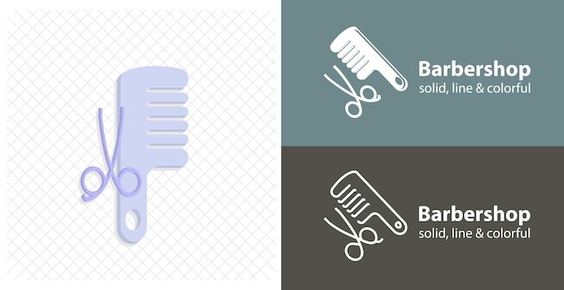 Расческа и ножницы парикмахерские инструменты изолированная плоская иллюстрация значок линии расчески и ножниц