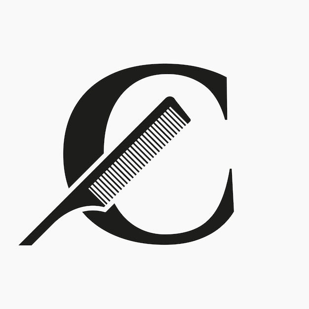 Comb logo on letter c for beauty spa hair care haircut grooming symbol