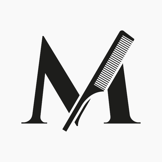 Comb Logo On Letter M For Beauty Spa Hair Care Haircut Grooming Symbol