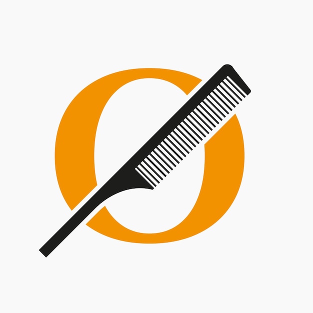 Vector comb logo on letter o for beauty spa hair care haircut grooming symbol