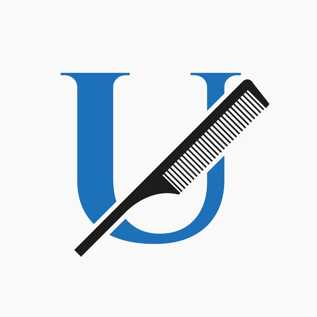 Comb Logo On Letter U For Beauty Spa Hair Care Haircut Grooming Symbol