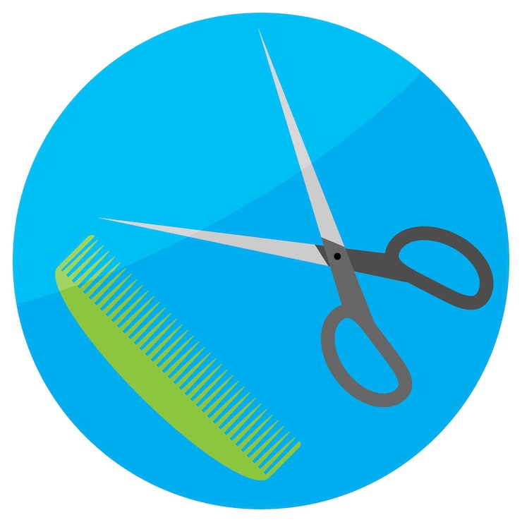 Vector comb and scissor icon scissor hair icon for barber salon or shop comb style tool care vector flat design illustration