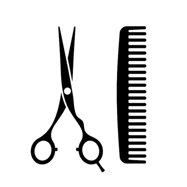 Comb and scissors black silhouette simple vector hair dresser icons barber logo isolated on white background