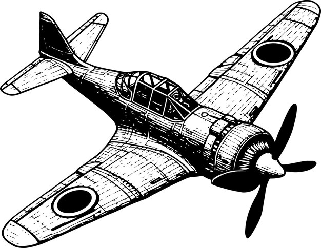 Vector combat aircraft vintage hand drawing