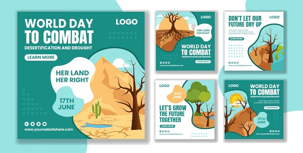 Combat Desertification and Drought Social Media Post Flat Cartoon Templates Background Illustration