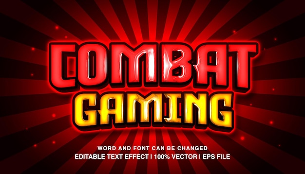 Combat gaming editable text effect 3d bold glossy neon light futuristic text style