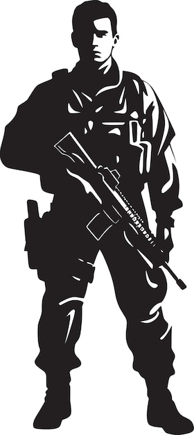 Combatant Vigor Vector Armyman Emblem Heroic Resolve Zwarte Gewapende Soldaat Logo Design