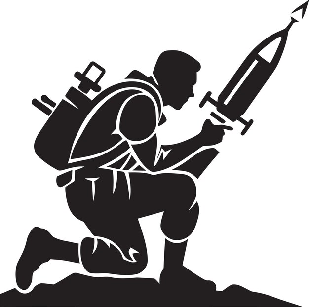 Vettore combatblast soldier firing rocket emblem explosivedefender black vector soldier logo (logo del soldato vettoriale nero)