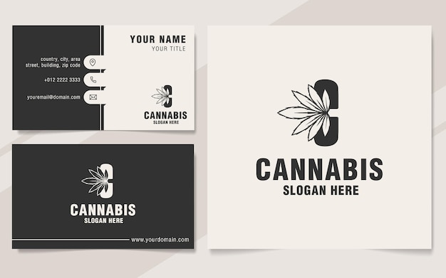 Combinatie letter c en cannabis met sjabloon voor visitekaartjes