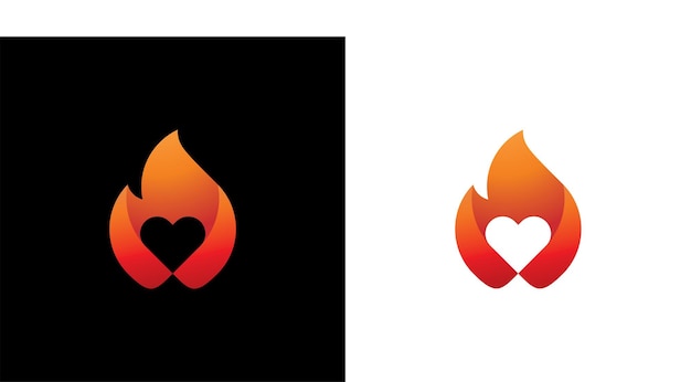Vector combinatie van hartlogo-ontwerp en vuurlogo met professioneel ontwerp. logo hot liefde teken ontwerp v