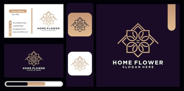 the combination of house and leaf flower logo in nature concept leaf house logo in luxurious gold